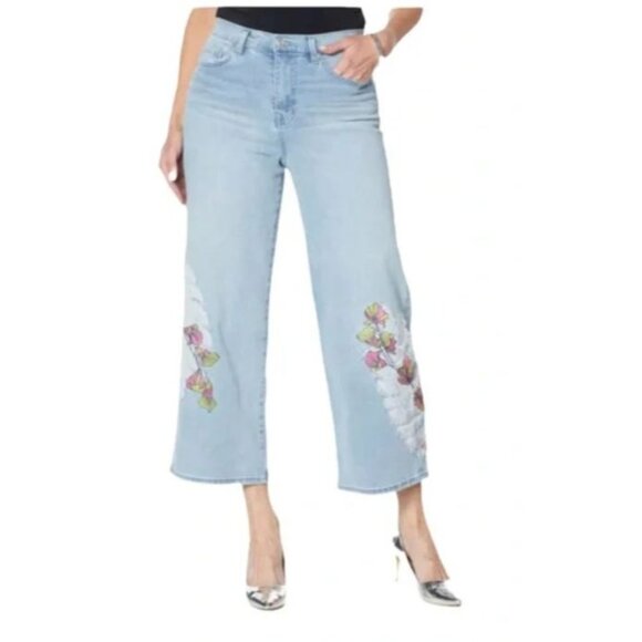 DG2 Diane Gilman Embroidered Cropped Wide Leg Jeans 696-858 Chambray Size 6 - Picture 1 of 6